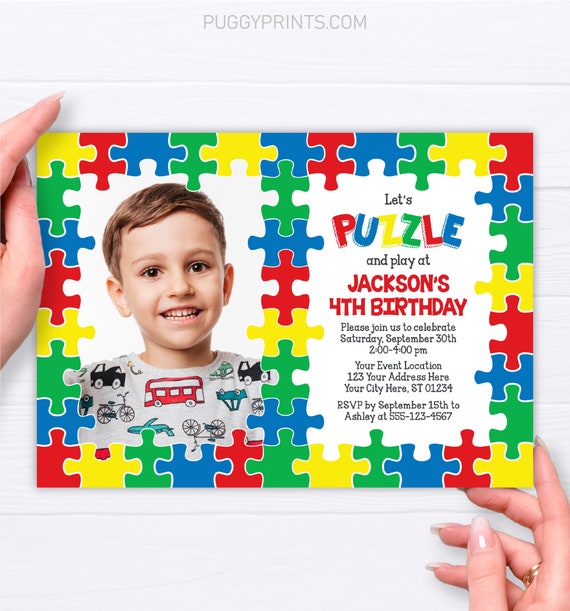Puzzle Birthday Invitation, Editable Puzzle Invitation, Puzzle Party Kids Birthday Invitations ...