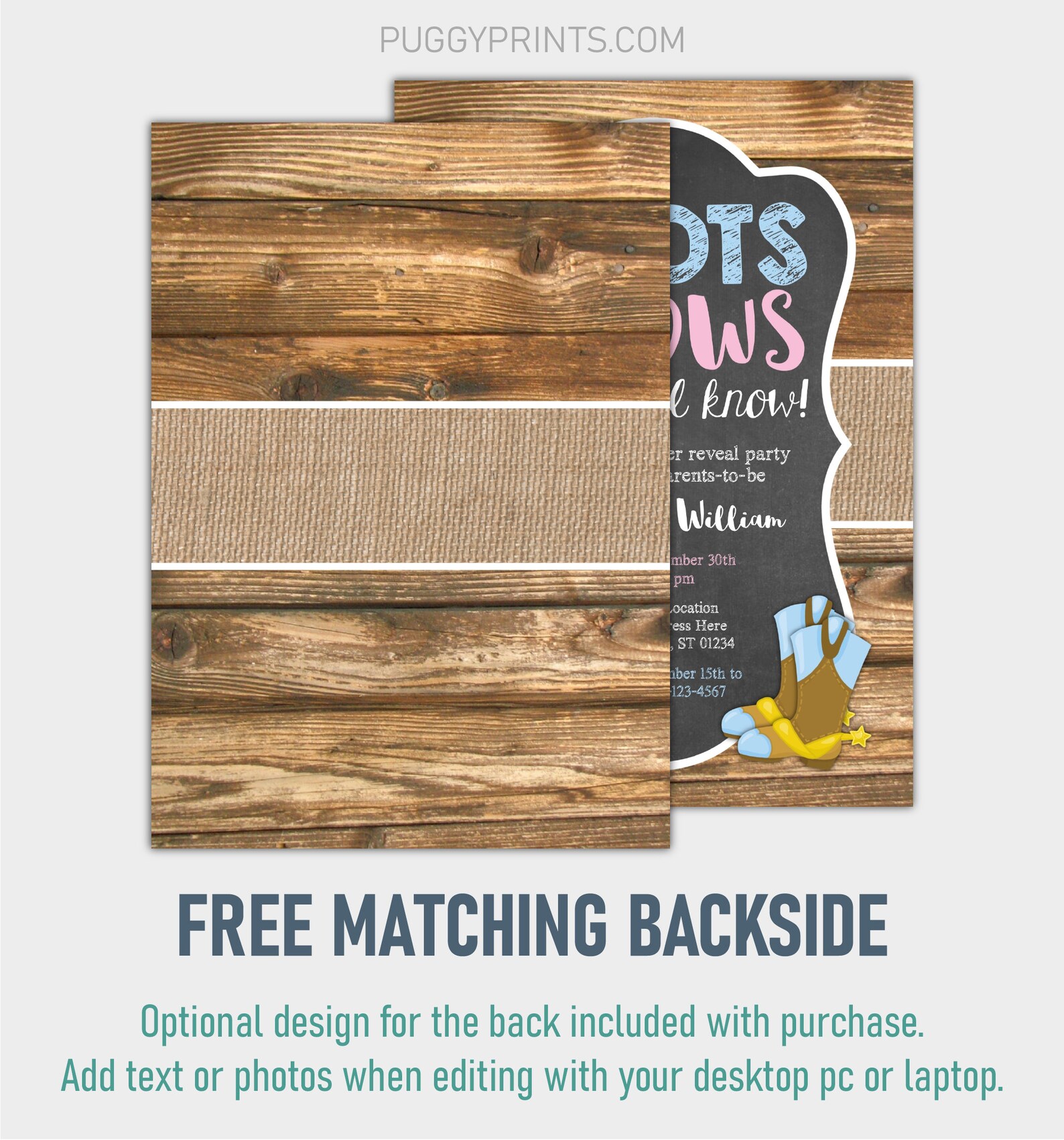 Boots or Bows Gender Reveal Invitation Editable Template | Etsy