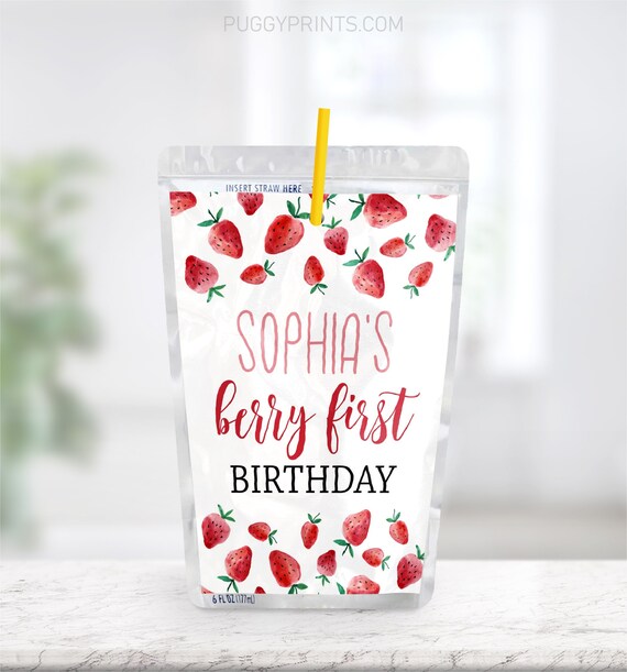Editable Strawberry Juice Pouch Labels Printable Strawberry Etsy