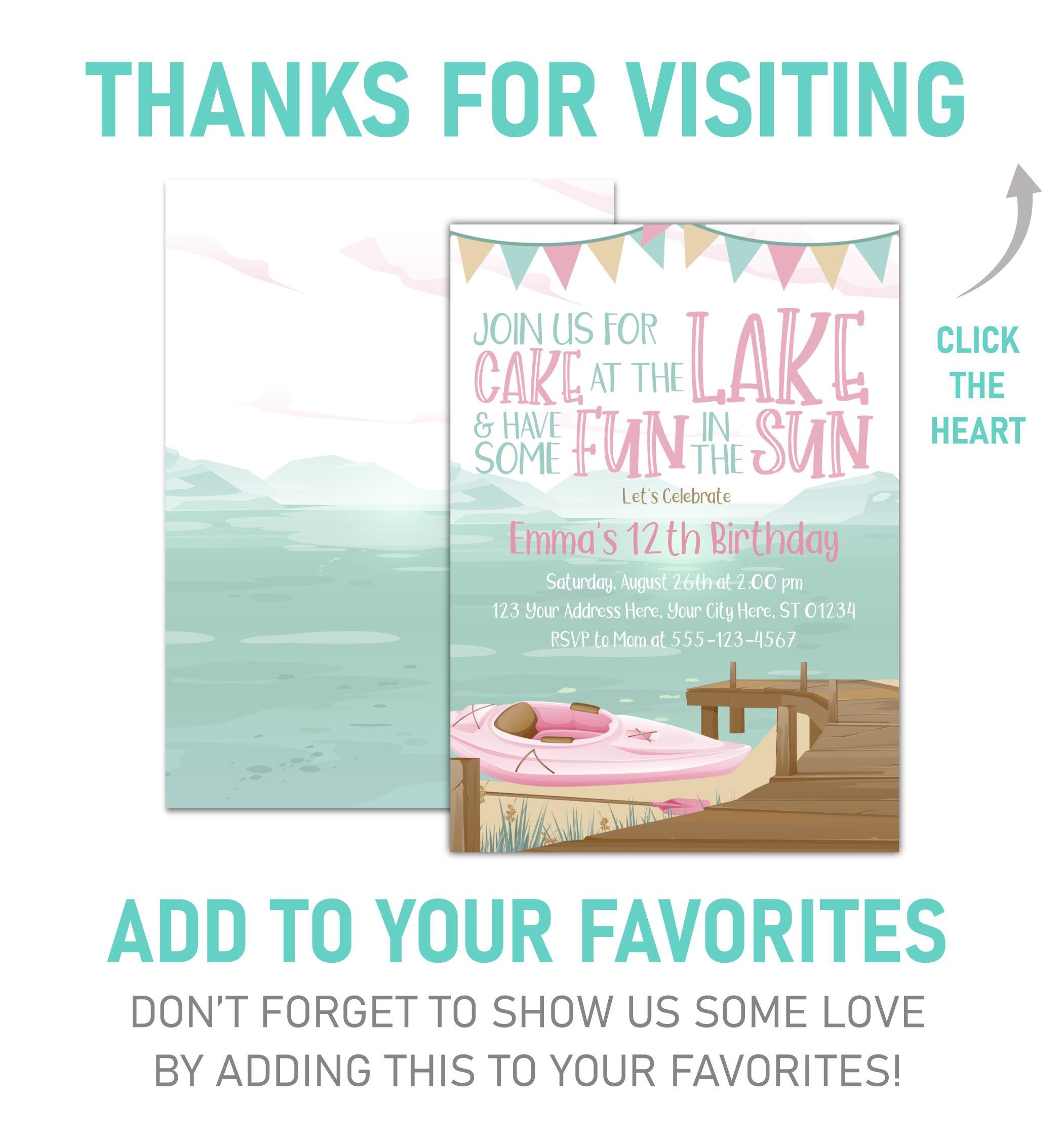 Lake Birthday Invitation: Editable Summer Camp, Kayak Party (5x7 ...