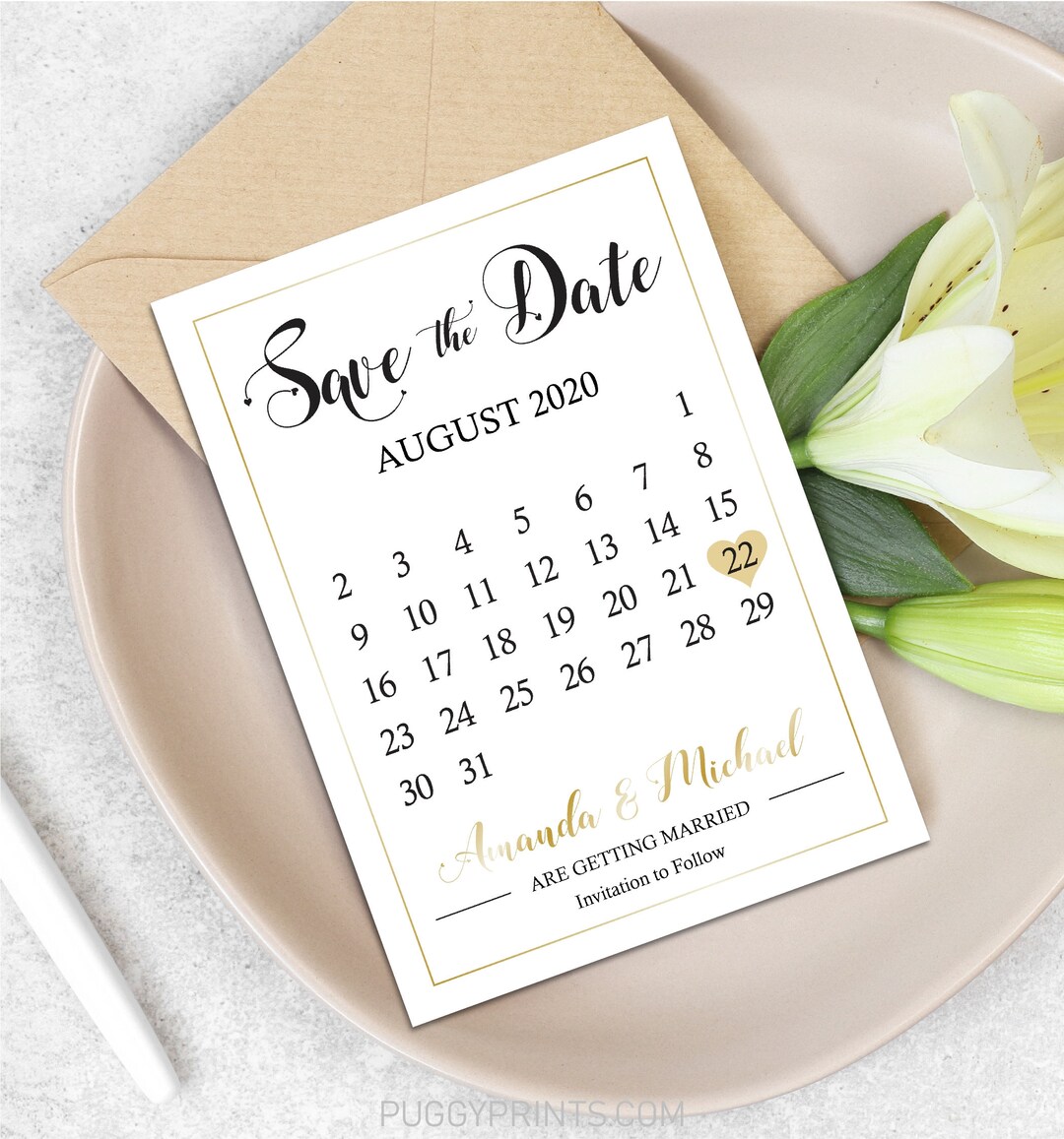 Editable Calendar Save the Date Template, Save the Date Cards, Modern ...