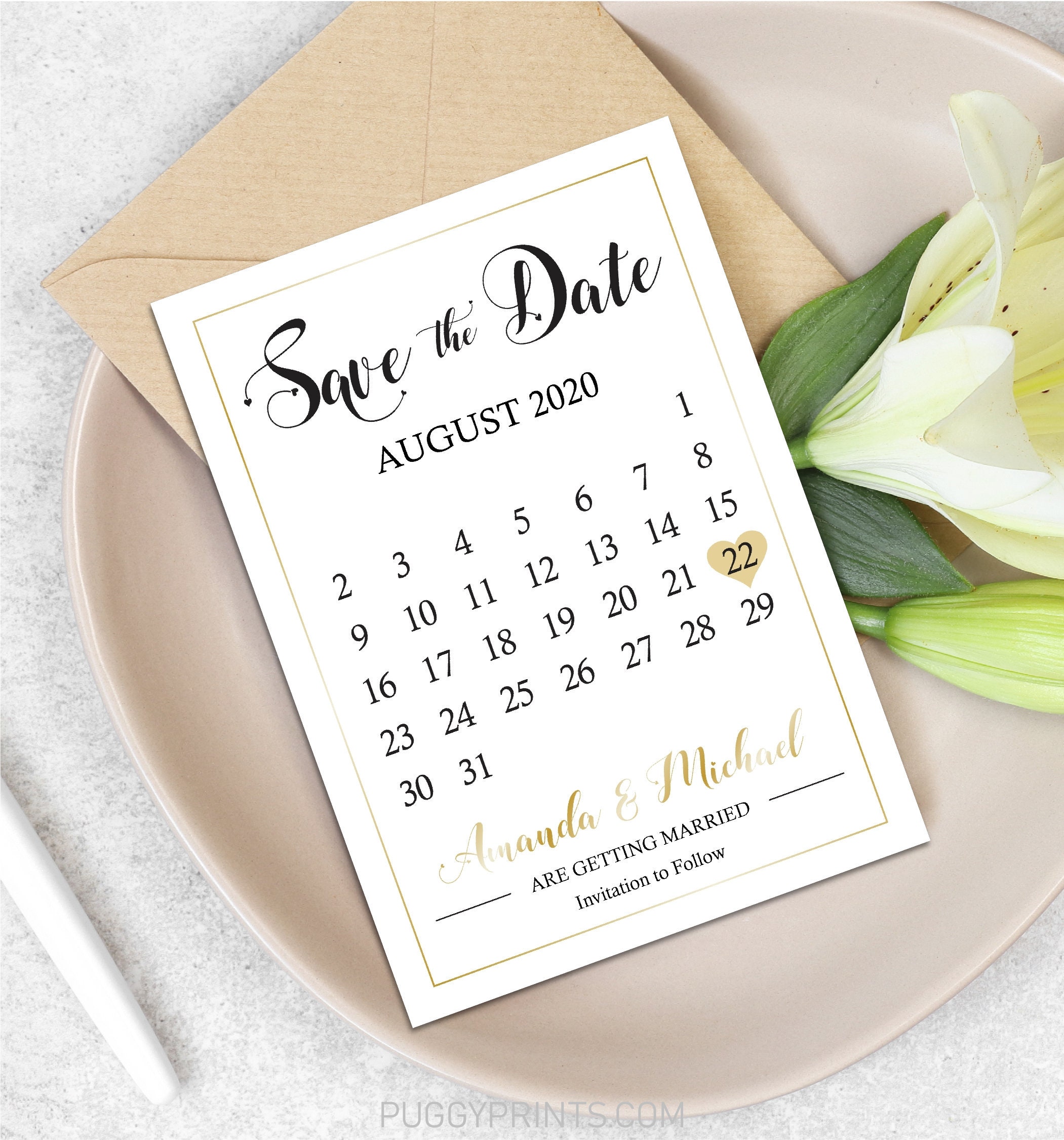 Editable Calendar Save the Date Template Date Cards Etsy