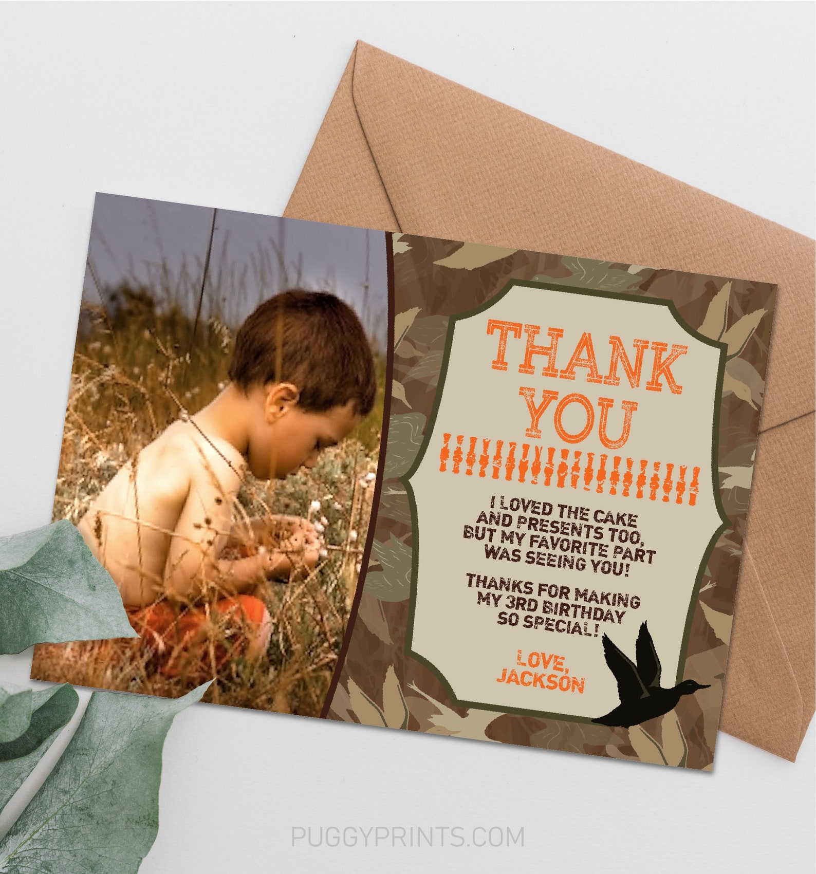 Duck Hunting Birthday Thank You Card with Photo Editable Duck | Etsy