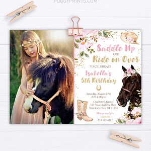 Horse Birthday Invitation, Editable Horse Invitation Template, Printable Cowgirl Birthday Party Invitations, Floral Invite, Instant Download