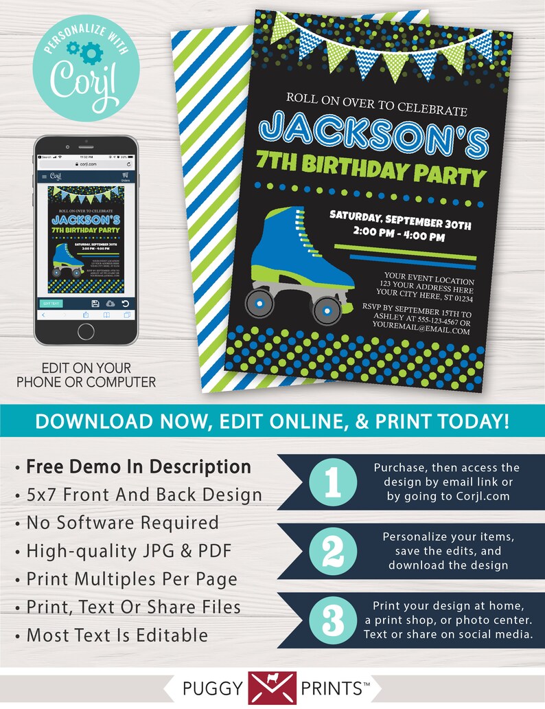 roller skating birthday invitation editable template online instant download roller skating birthday invitations templates