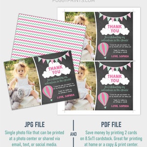 Hot Air Balloon Birthday Thank You Card With Photo, Editable Hot Air ...