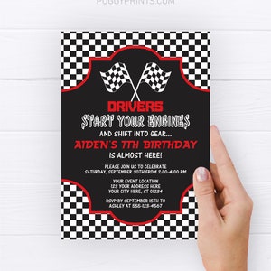 Racing Birthday Invitation, Editable Racing Invitation Template, Printable Race Car Birthday Party Invitation, Start Your Engines