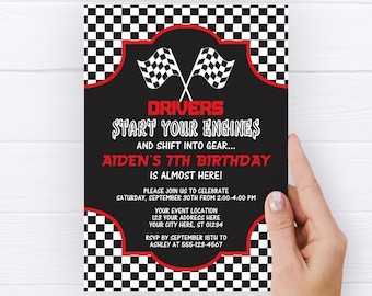 Racing Birthday Invitation, Editable Racing Invitation Template, Printable Race Car Birthday Party Invitation, Start Your Engines