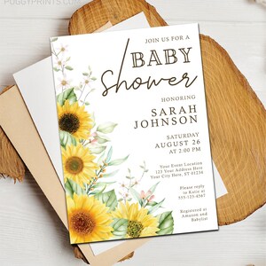 Sunflower Baby Shower Invitation, Editable Sunflower Invitation ...