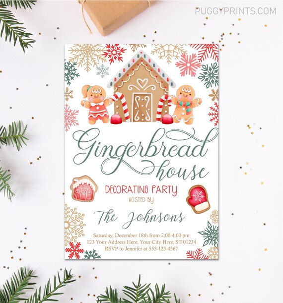 Gingerbread House Decorating Party Invitation, Editable Gingerbread Cookie Decorating Invitation Template, Printable Holiday Cookie Party Il_570xn