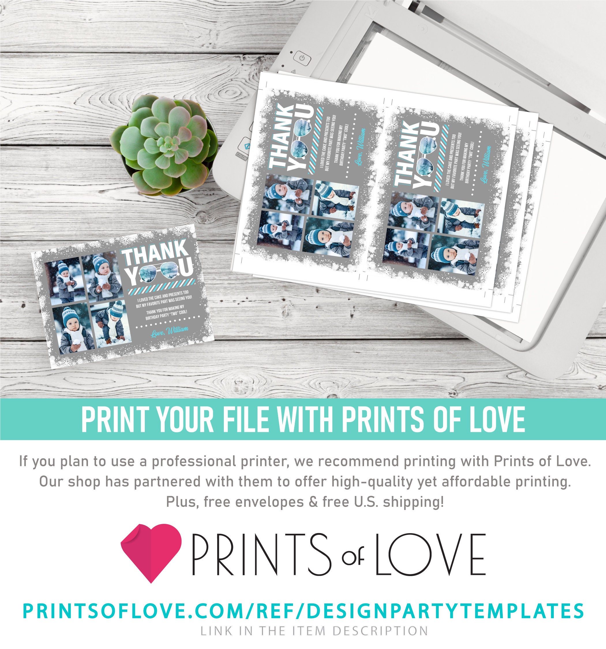 Editable Winter Two Cool Thank You Card Template Printable Too Cool ...