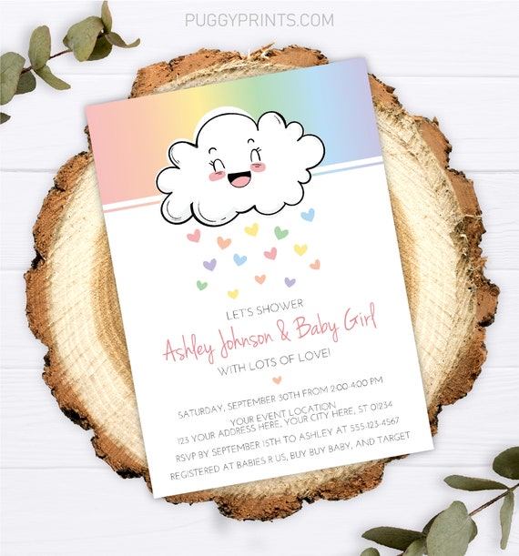 Raining Love Baby Shower Invitation, Editable Baby Sprinkle Invitation, Rainbow, Rain, Clouds, Hearts, Gender Neutral Baby Shower Il_570xn