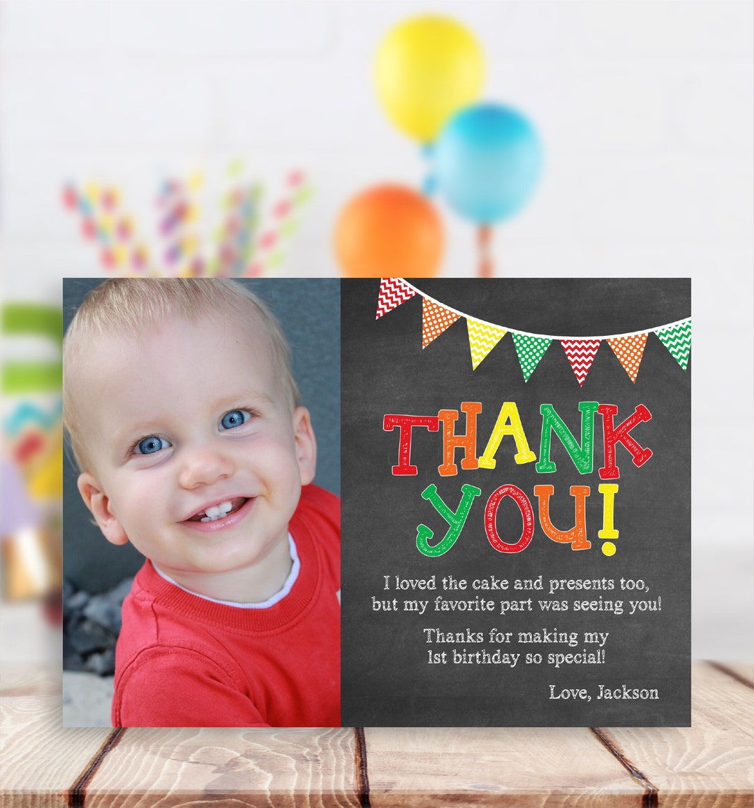 First Birthday Thank You Card, Editable Chalkboard Thank You Card
