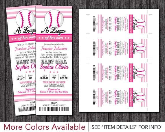Baseball Baby Shower Invitation | Printable Girl Baseball Ticket Invitation | Pink and black Il_570xn