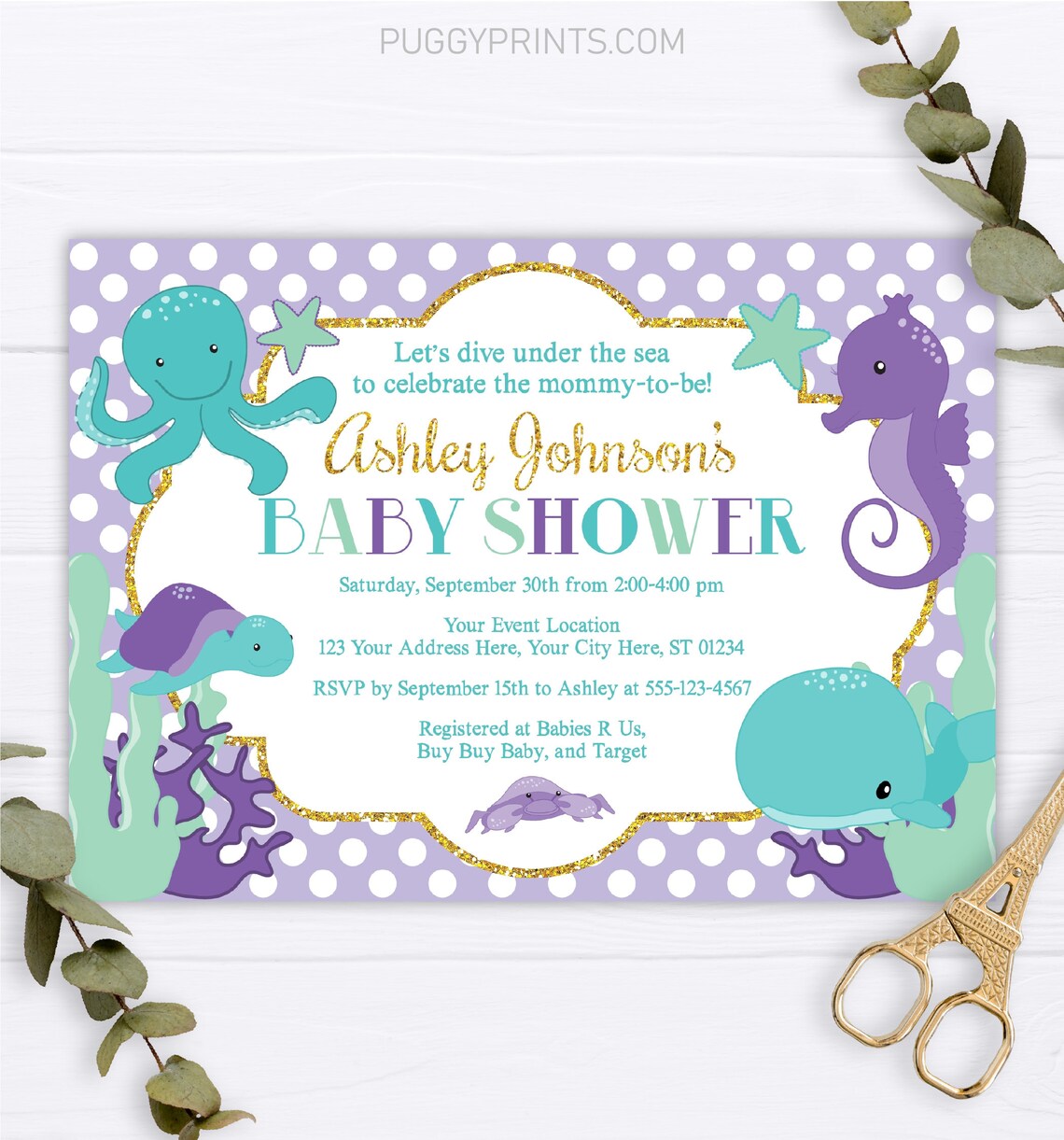 Under the Sea Baby Shower Invitation Printable Sea Animal Etsy