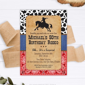 Western 50th Birthday Invitation, Editable Western Invitation Template, Adult Male Birthday Invitation, Rodeo Invitation, Cowboy Birthday