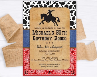 Western 50th Birthday Invitation, Editable Western Invitation Template, Adult Male Birthday Invitation, Rodeo Invitation, Cowboy Birthday