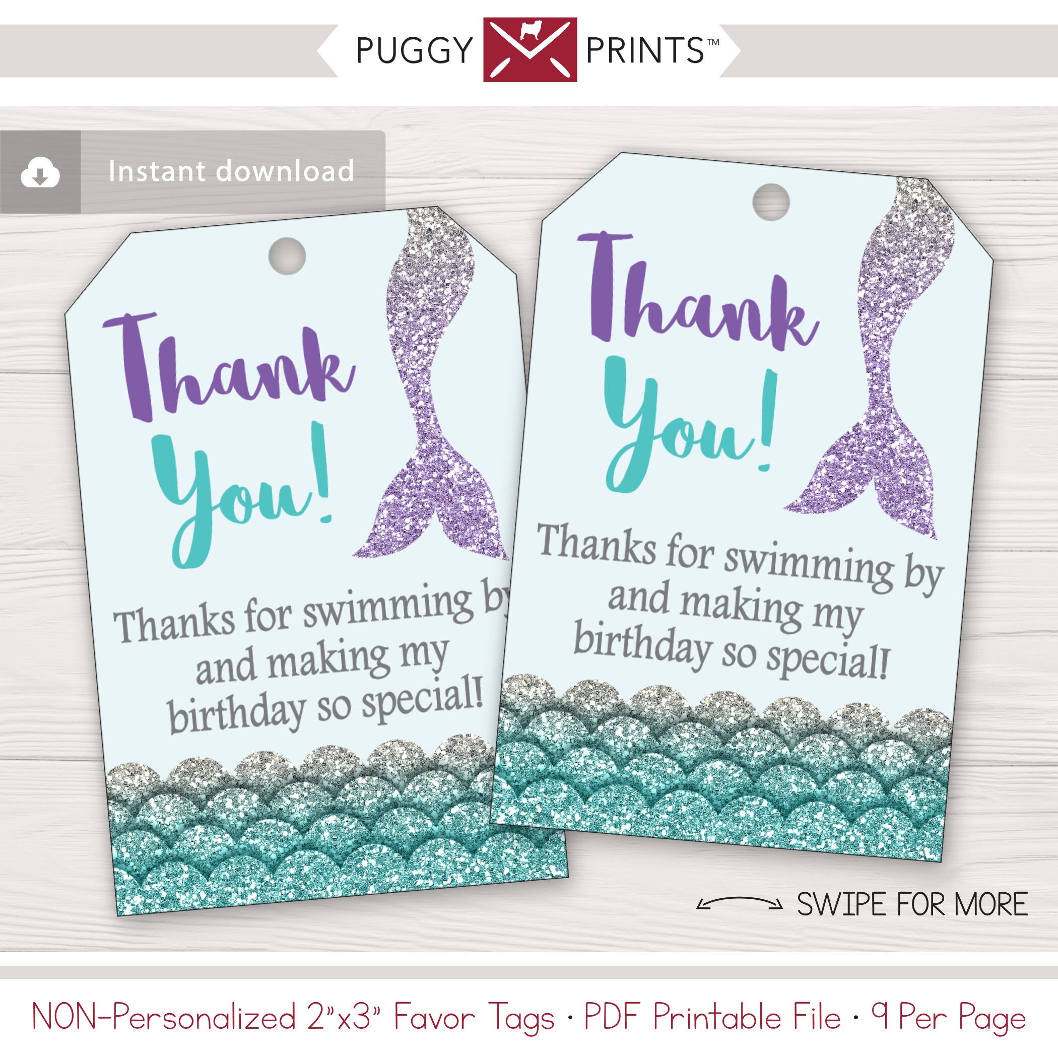 Mermaid Birthday Favor Tags Mermaid Thank You Party Favor | Etsy