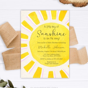 Sunshine Baby Shower Invitation, Editable Sunshine Invitation, Printable A Little Ray of Sunshine Invitations, Girl Boho Sunshine Invite