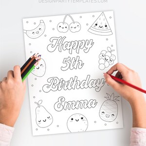 Fruit Birthday Coloring Page, Editable Fruit Coloring Page Template, Printable Girl Summer Fruity Birthday Coloring Sheet