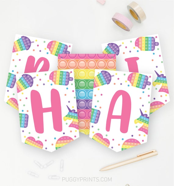 Pop It Happy Birthday Banner, Printable Pop Its Banner, Pop It Party ...