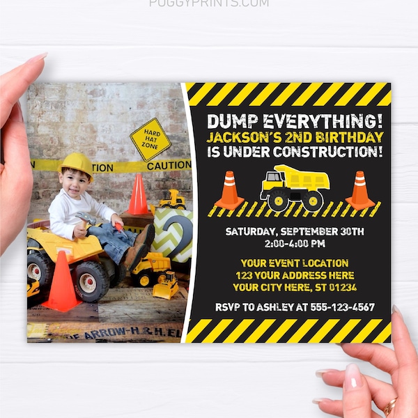 Construction Birthday Invitation, Editable Construction Invitation, Printable Dump Truck Party Invite, Dump Everything, Under Construction