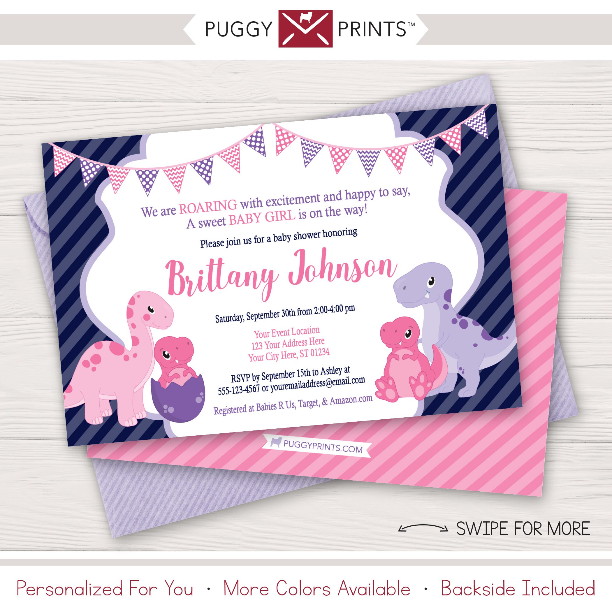 Dinosaur Baby Shower Invitation Girl Dino Baby Shower Etsy