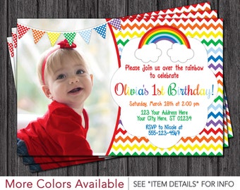 Rainbow Birthday Invitation | Rainbow First Birthday Party Invitations