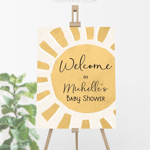 Sunshine Baby Shower Welcome Poster, Editable Sunshine Baby Shower Sign, Printable Sunshine Welcome Poster, Boho Sun Baby Shower Decorations