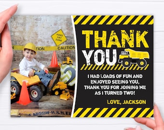 Construction Thank You Card, Editable Construction Birthday Party, Printable Dump Truck Thank You, Construction Party, Boys Birthday