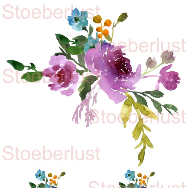 3 x Aquarell  Wasserfarbe Blumen Decalfolie, Wasserschiebefolie Laser   auf A 4 Transferfolie, Möbel, Papier, Möbeltattoo shabby chic