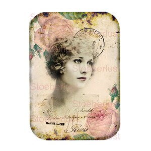 Lady auf Rosenlabel – Decalfolie, Rub-On , Transferfolie wasserfest | A4, A5, A6 | Möbel, Kerzen, Papier, Textil, Reispapier u.a.Materialien