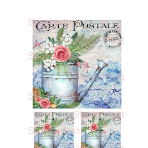 3 x Carte Postale Blumen vintage Gießkanne Decalfolie, Wasserschiebefolie Laser  auf A 4  Transferfolie, Möbel, Papier, Möbeltattoo