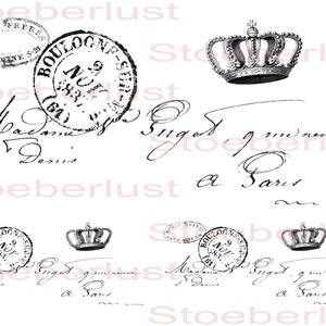 Op de afbeelding: Een verzameling vintage-stijl graphics op een witte achtergrond. Het ontwerp omvat sierlijke kronen, cirkelvormige stempels met tekst en elegant cursief schrift. De stempels bevatten de tekst "BOULOGNE-S-M" en "BONNY FRERES".