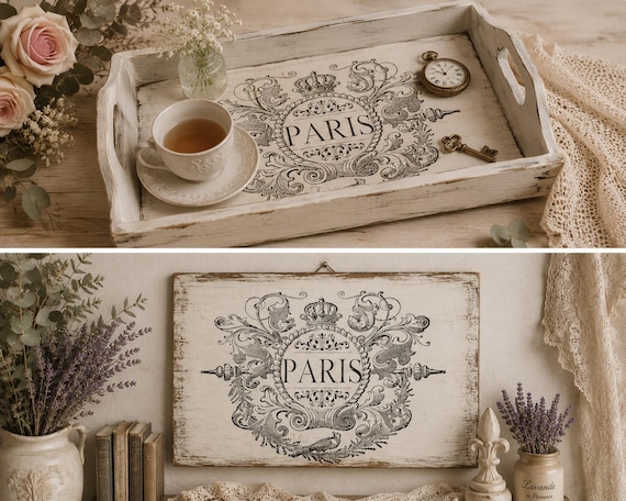 Vintage Rahmen Paris – Decalfolie, Rub-On Sticker, Reispapier – Möbeltransfer für Holz, Glas, Raysin – A4/A5/A6