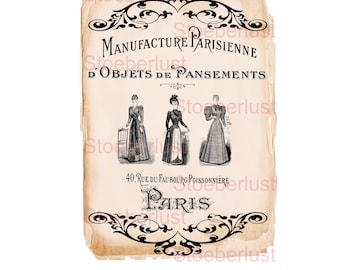 vintage Label Ladies french manufacture Parisienne Watertransfer, Decalfoil, Furniture Tattoo different sizes waterproof DIY