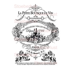 Vintage Wine Label ‘La Petite Boutique’ – French Design as Rub-On, Waterslide Decal or Rice Paper for DIY & Furniture Decor