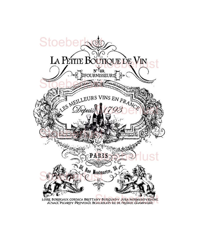 Vintage-Etikett „La Petite Boutique“ – französisches Weinetikett als Rub-on Sticker, Decalfolie oder Reispapier für DIY-Projekte
