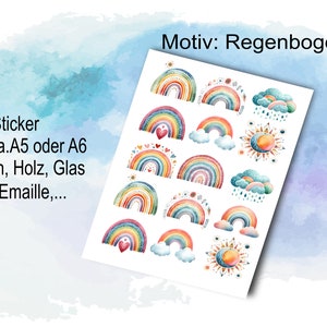 Rub-Ons / Rub-On bunte Regenbogen auf A6 oder A5,  Blüten u.a.Transfer-Sticker für z.B. Glas, Gips, Raysin, Keraflott, Holz, Geschenk,  DIY,