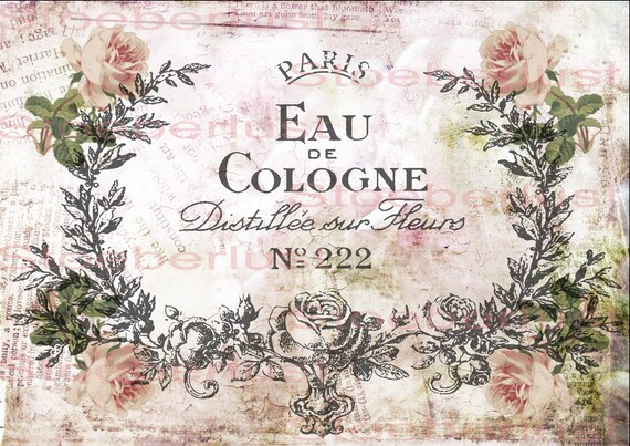 Vintage Parfumlabel „Eau de Cologne“ – Decal, Rub-On, Wasserschiebefolie, Transferfolie für Möbel & DIY, verschiedene Größen Reispapier