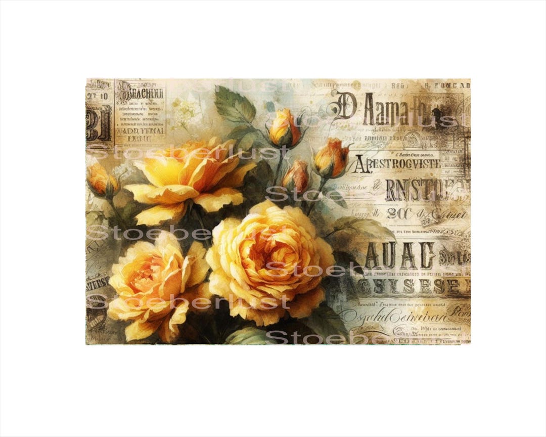 Rice Paper Collage Vintage Rose With Shabby Background Different Sizes ...
