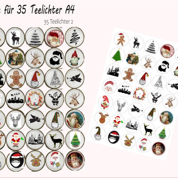 Kerzenfolie Teelichtsticker 35 weihnachtliche TEELICHTsticker  auf A4, Teelichte klein, für Selbermacher und Sparfüchse, Gastgeschenke DIY