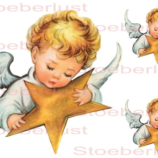 3 x Engel mit Stern  1 x 20 x  20,5 cm 2 x  8 x 8 cm für Kinder Decalfolie Wasserschiebefolie Laser Transferfolie Möbel, Papier, Möbeltattoo