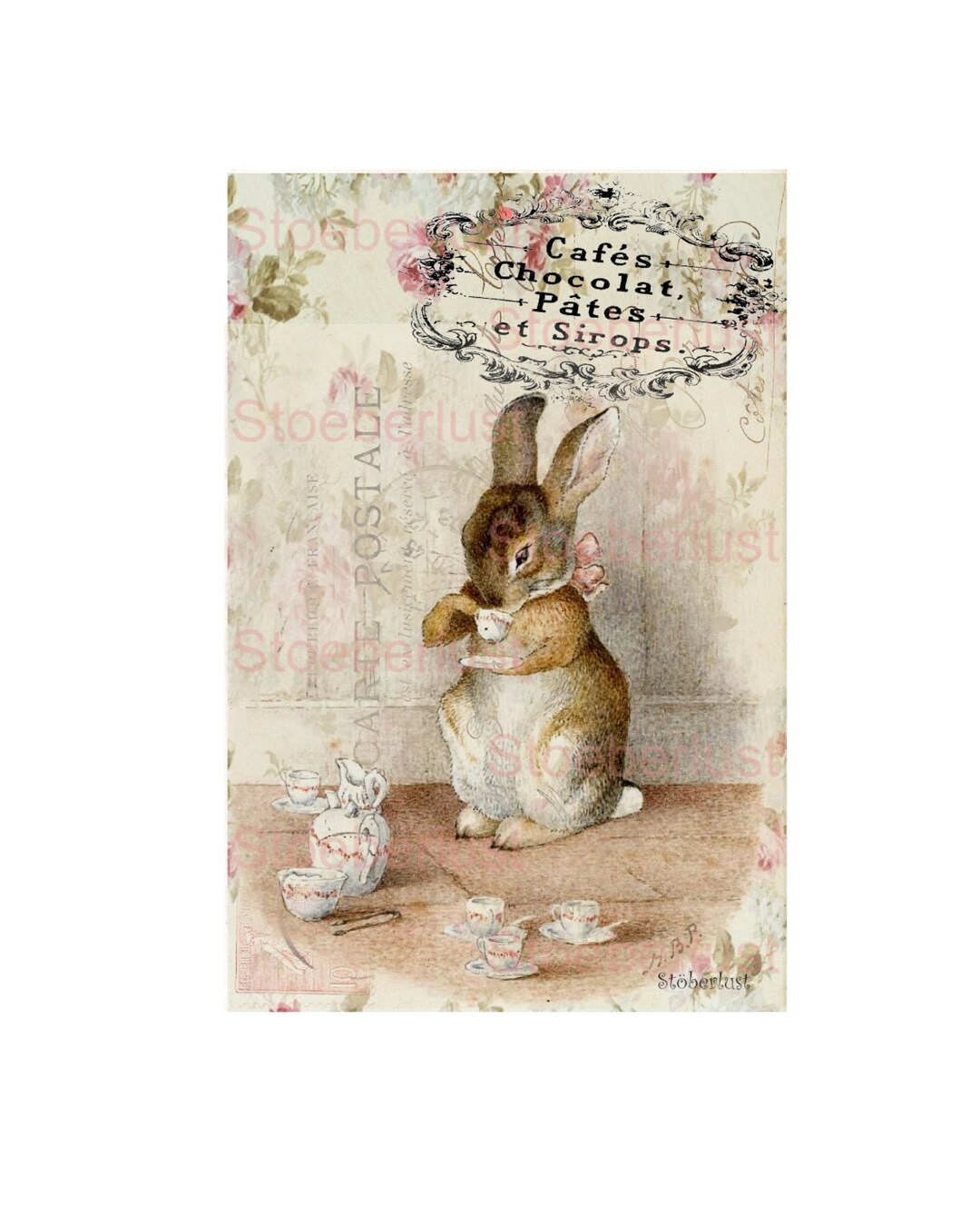 Rabbit With Coffee Cup | Beatrix Potter Style | Rub-on, Candle Transfer ...