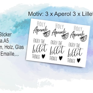 3 x Aperol 3 x Lillet A5 u.a. Rub on oder Kerzensticker oder andere Motive zur Wahl, Abziehbild DIY für Bastelfans