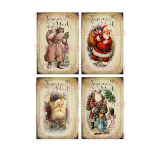 4 x Weihnachtsmänner / Santa mit Text Joyeux Noel auf A4  Decalfolie oder Rub On Sticker, Wasserschiebefolie Transferfolie,  Weihnachten DIY