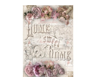 Decalfolie, Wasserschiebefolie wasserfest  shabby chic Home sweet home Rosen Transferfolie, Möbel, Papier, verschiedene Größen