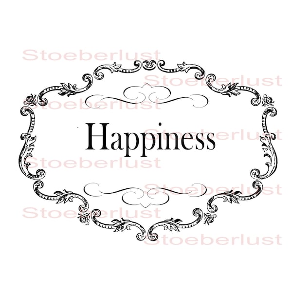 Decal Wasserschiebefolie Abziehbild wasserfest  shabby chic  Happiness im Rahmen Transferfolie, Möbeltattoo, Papier, verschiedene Größen