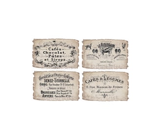 4 french vintage Label auf A 4 , vintage Decalfolie, Wasserschiebefolie Laser Transferfolie, Möbel, Papier