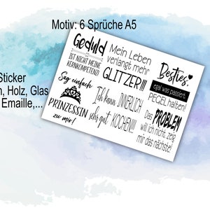 witzige Sprüche u.a.  A5, Rub-Ons / Rub-On Transfer-Sticker für z.B. Glas, Gips, Raysin, Keraflott, Holz, Geschenk, mehr im Shop DIY